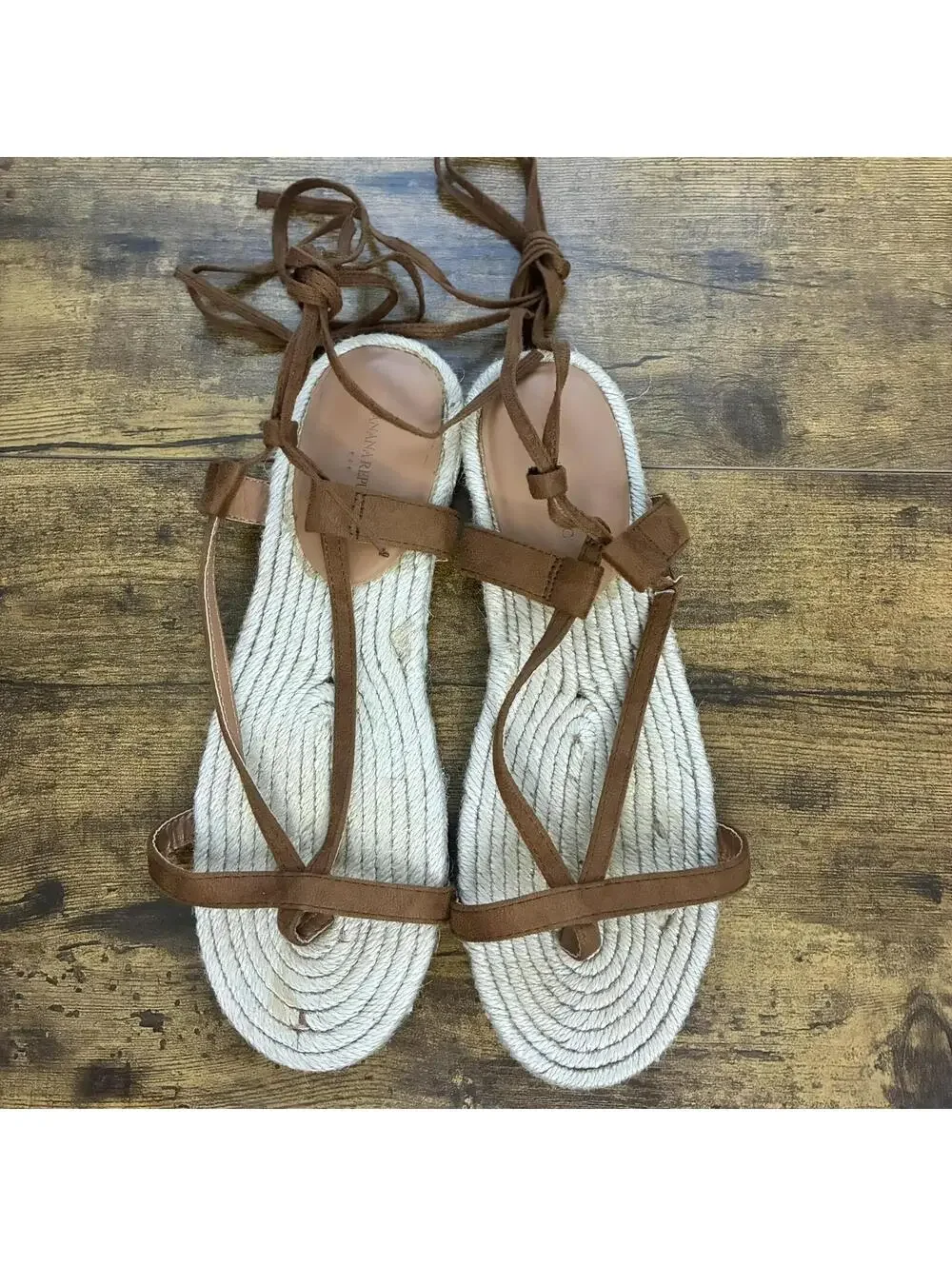 Banana Republic Natural Espadrille Leather Lace-Up Flat Sandals 8